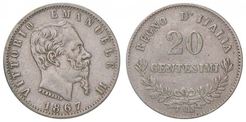 Vittorio Emanuele II (1861-1878) 20 Centesimi 1867 T valore - Nomisma 936 AG R L...