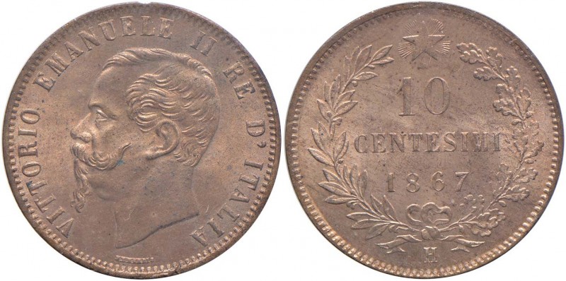 Vittorio Emanuele II (1861-1878) 10 Centesimi 1867 H - Nomisma 949 CU Sigillato ...