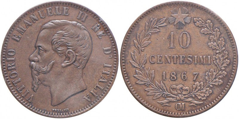 Vittorio Emanuele II (1861-1878) 10 centesimi 1867 OM - Nomisma 950 CU Sigillato...