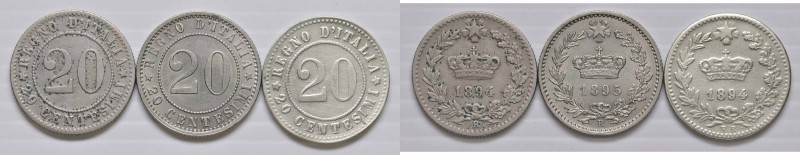 Umberto I (1878-1900) 20 Centesimi 1894 e 1895 - NI Lotto di tre monete, tra cui...