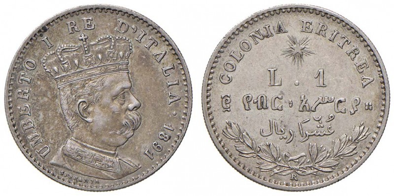 Umberto I (1878-1900) Colonia Eritrea - Lira 1891 - Nomisma 1042 AG Minimi graff...