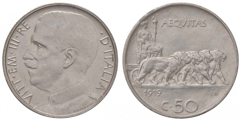 Vittorio Emanuele III (1900-1946) 50 Centesimi 1919 L - Nomisma 1233 NI Colpi al...