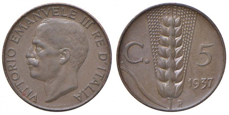 Vittorio Emanuele III (1900-1946) 5 Centesimi 1937 Spiga - Nomisma 1367 CU R
BB