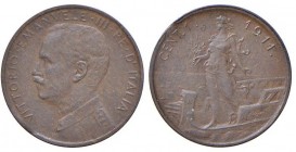 Vittorio Emanuele III (1900-1946) Centesimo 1911 con punto dopo la data - Nomisma 1399 CU R Difetto di conio al bordo
SPL/SPL+