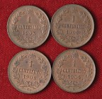 Vittorio Emanuele III (1900-1946) Centesimo 1903, 1904, 1905 e 1906. Lotto di quattro monete come da foto
qFDC-FDC