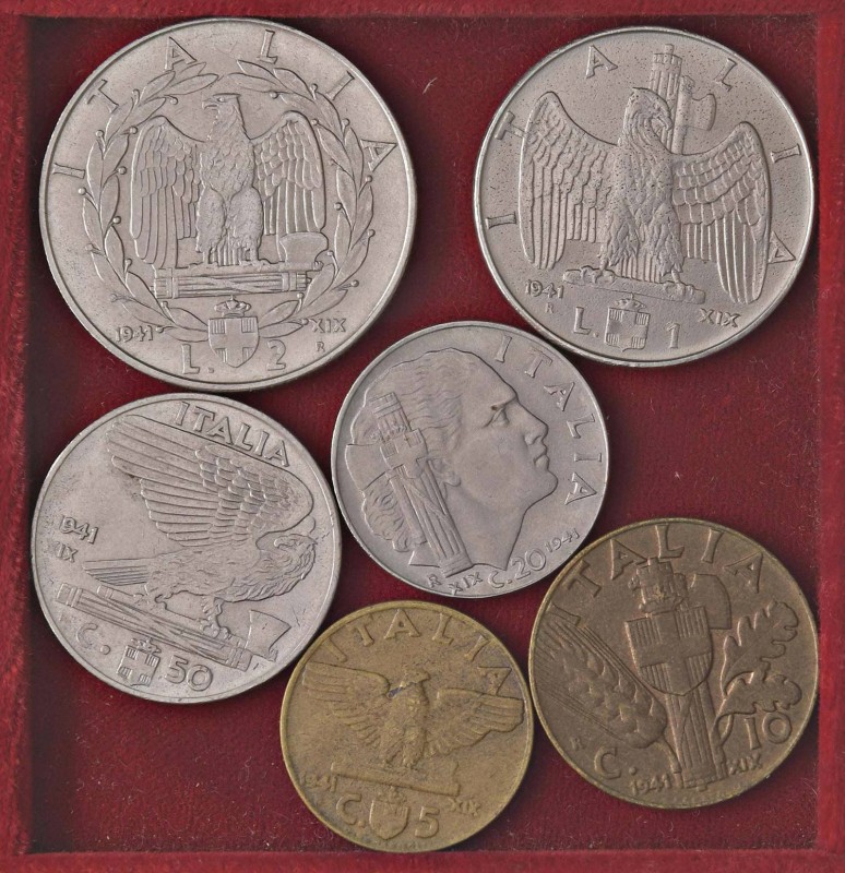 Vittorio Emanuele III (1900-1946) 2 Lire, lira, 50, 20,10 e 5 centesimi 1941. Lo...