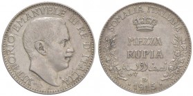 Vittorio Emanuele III (1900-1946) Colonia Eritrea - Mezza rupia 1915 - Nomisma 1425 AG RR Graffio su entrambi i lati
BB+