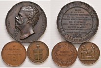 Lotto di tre medaglie dei Savoia: Medaglia Visita di Carlo Alberto alla Zecca di Parigi AE (g 36,81 - Ø 40 mm) ex InAsta 66, lotto 2283; Medaglia rico...