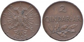 ALBANIA Zog I (1928-1939) 2 Qindar Ari 1935 - KM 15 CU Colpi al bordo
BB