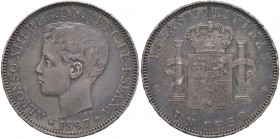 FILIPPINE Peso 1897 - KM 154 AG (g 25,00) Colpetti al bordo, segni da contatto
BB/BB+