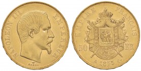 FRANCIA Napoleone III (1852-1870) 50 Franchi 1855 A - Gad. 1111; Fr. 547 AU (g 16,13) Graffietti nei campi
SPL