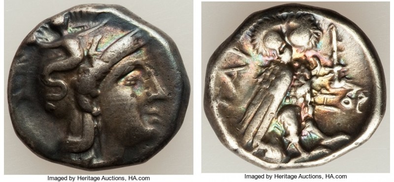 CALABRIA. Tarentum. Ca. early 3rd century BC. AR drachm (15mm, 3.23 gm, 12h). VF...