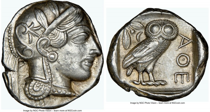 ATTICA. Athens. Ca. 440-404 BC. AR tetradrachm (25mm, 17.21 gm, 8h). NGC AU 5/5 ...