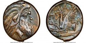 CIMMERIAN BOSPORUS. Panticapaeum. 4th century BC. AE (23mm, 1h). NGC Choice VF. Head of bearded Pan right / Π-A-N, forepart of griffin left, sturgeon ...