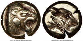 LESBOS. Mytilene. Ca. 521-478 BC. EL sixth-stater or hecte (10mm, 12h). NGC Choice VF. Head of roaring lion right with pelleted truncation / Incuse he...
