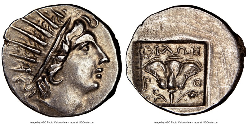 CARIAN ISLANDS. Rhodes. Ca. 88-84 BC. AR drachm (15mm, 11h). NGC Choice AU. Plin...