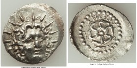 CARIAN ISLANDS. Rhodes. Ca. 84-30 BC. AR drachm (22mm, 4.18 gm, 7h). XF, edge bend. Aineas, magistrate. Radiate head of Helios facing, turned slightly...