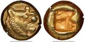 LYDIAN KINGDOM. Alyattes or Croesus (ca. 610-546 BC). EL 1/12 stater or hemihecte (7mm, 1.18 gm). NGC Choice XF 5/5 - 4/5 Sardes mint. Head of roaring...