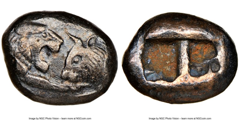 LYDIAN KINGDOM. Croesus (561-546 BC). AR half-stater or siglos (20mm). NGC Choic...