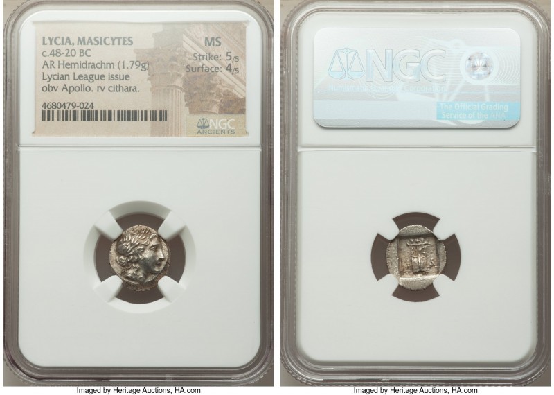 LYCIAN LEAGUE. Masicytes. Ca. 48-20 BC. AR hemidrachm (14mm, 1.79 gm, 12h). NGC ...