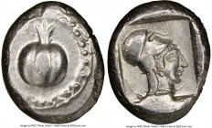 PAMPHYLIA. Side. Ca. 5th century BC. AR stater (21mm, 6h). NGC Choice XF. Ca. 430-400 BC. Pomegranate; guilloche beaded border / Head of Athena right,...