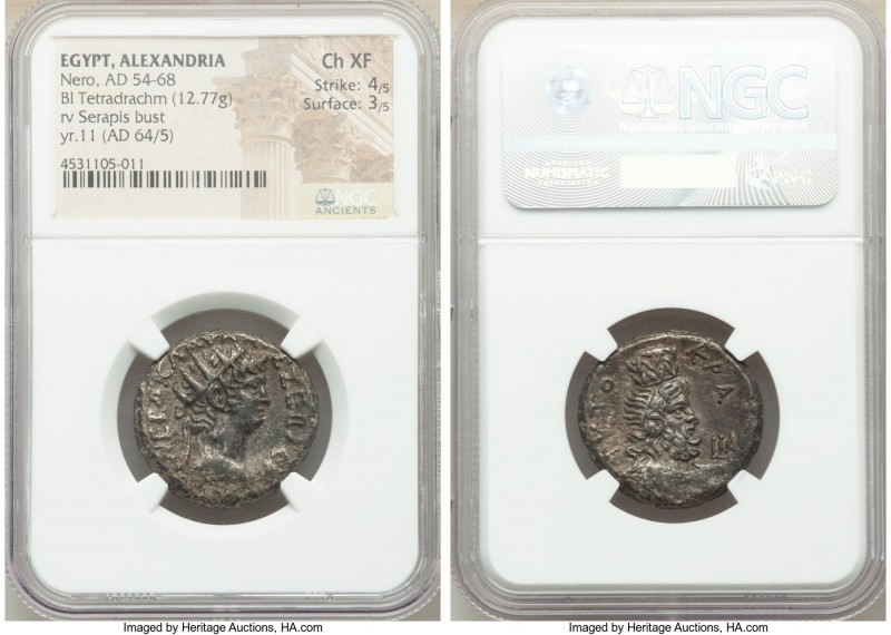 EGYPT. Alexandria. Nero (AD 54-68). BI tetradrachm (25mm, 12.77 gm, 12h). NGC Ch...