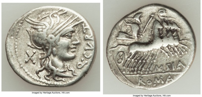 Q. Curtius and M. Silanus (ca. 116-115 BC). AR denarius (21mm, 3.70 gm, 6h). VF....