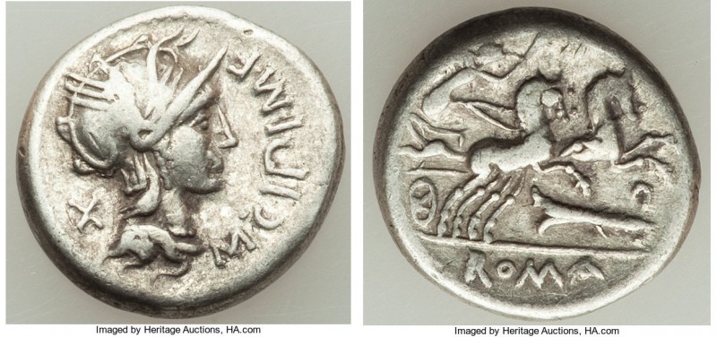 M. Cipius M. f. (ca. 115-114 BC). AR denarius (17mm, 3.38 gm, 6h). Choice VF. Ro...