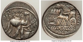 M. Aemilius Scaurus and P. Plautius Hypsaeus (ca. 58 BC). AR denarius (17mm, 3.81 gm, 5h). Choice XF. Rome. M•SCAVR / AED•CVR, kneeling figure right, ...