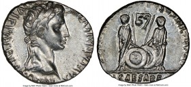 Augustus (27 BC-AD 14). AR denarius (18mm, 3.67 gm, 5h). NGC AU 4/5 - 4/5. Lugdunum, 2 BC-AD 4. CAESAR AVGVSTVS-DIVI F PATER PATRIAE, laureate head of...