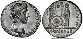 Augustus (27 BC-AD 14). AR denarius (18mm, 1h). NGC Choice XF. Lugdunum, 2 BC-AD 4. CAESAR AVGVSTVS-DIVI F PATER PATRIAE, laureate head of Augustus ri...