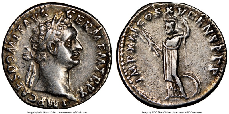 Domitian (AD 81-96). AR denarius (18mm, 5h). NGC XF. Rome, 14 September AD 90-13...