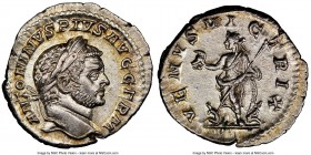 Caracalla (AD 198-217). AR denarius (19mm, 2.76 gm, 1h). NGC MS 5/5 - 4/5. Rome, AD 213-217. ANTONINVS PIVS AVG GERM, laureate head of Caracalla right...