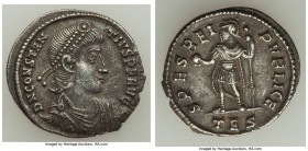 Constantius II, as Augustus (AD 337-361). AR reduced siliqua (19mm, 2.29 gm, 12h). XF. Thessalonica, AD 355-361. D N CONSTAN-TIVS P F AVG, pearl-diade...