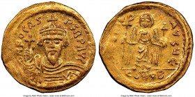Phocas (AD 602-610). AV solidus (22mm, 7h). NGC AU. Constantinople, 5th officina, AD 607-609. d NN FOCAS-PЄRP AVG, crowned, draped and cuirassed bust ...