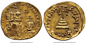 Constans II Pogonatus (AD 641-668), and Constantine IV. AV solidus (19mm, 4.31 gm, 7h). NGC MS 4/5 - 4/5, clipped. Constantinople, 3rd officina. ca. A...