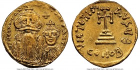 Constans II Pogonatus (AD 641-668), and Constantine IV. AV solidus (20mm, 6h). NGC AU. Constantinople, 9th officina. ca. AD 654-668. d N CONSTANTINЧS ...