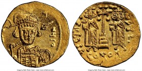 Constantine IV Pogonatus (AD 668-685). AV solidus (20mm, 4.35 gm, 6h). NGC MS 4/5 - 4/5, clipped. Constantinople, 3rd officina, AD 668-676. d N C-A-NЧ...