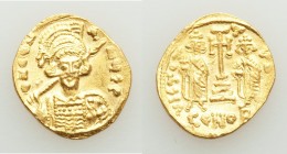 Constantine IV Pogonatus (AD 668-685). AV solidus (22mm, 4.39 gm, 6h). AU. Constantinople, 5th officina, AD 669-674. d N CON-A-NЧS P, cuirassed bust o...