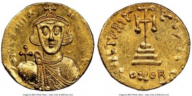 Justinian II, first reign (AD 685-695). AV solidus (20mm, 4.32 gm, 6h). NGC MS 3/5 - 4/5, clipped. Constantinople, 10th officina, AD 687-692. d IЧStIN...