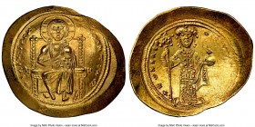 Constantine X Ducas (AD 1059-1067). AV histamenon nomisma (27mm, 4.43 gm, 6h). NGC MS 4/5 - 5/5. Constantinople. +IhS IXS RЄX-RЄϚNANTIhm, Christ seate...