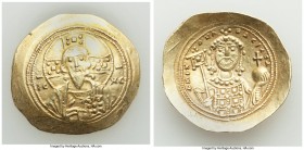 Michael VII Ducas (AD 1071-1078). AV/EL histamenon nomisma scyphate (28mm, 4.40 gm, 5h). XF, scratches. Constantinople. Bust of Christ facing, wearing...