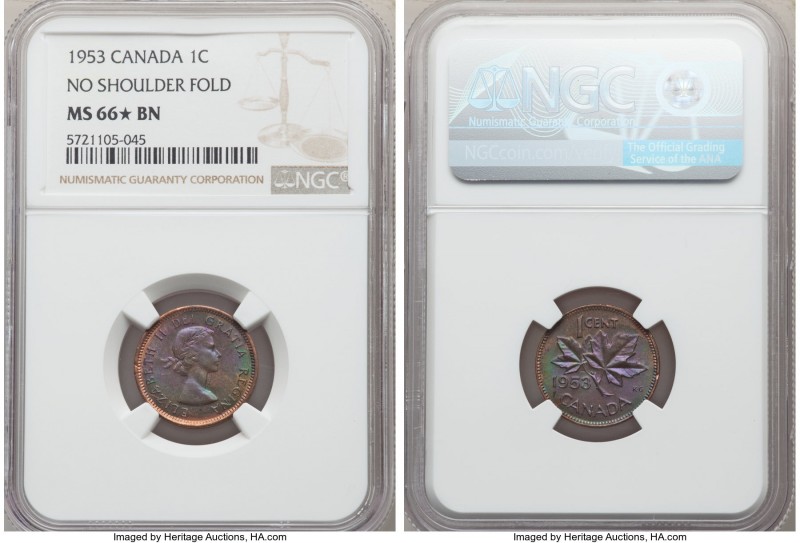 Elizabeth II 5-Piece Lot of Certified Issues 1953 NGC, 1) "No Shoulder Fold" Cen...