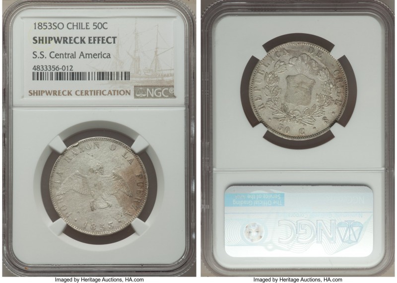 Republic 5-Piece Lot of Certified "S.S. Central America" 50 Centavos Shipwreck E...