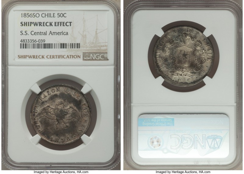 Republic 5-Piece Lot of Certified "S.S. Central America" 50 Centavos Shipwreck E...