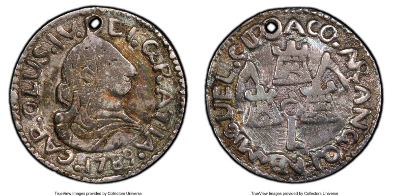 Charles IV silver Real-Sized "Proclamation" Medal 1789 VF Details (Holed) PCGS, ...
