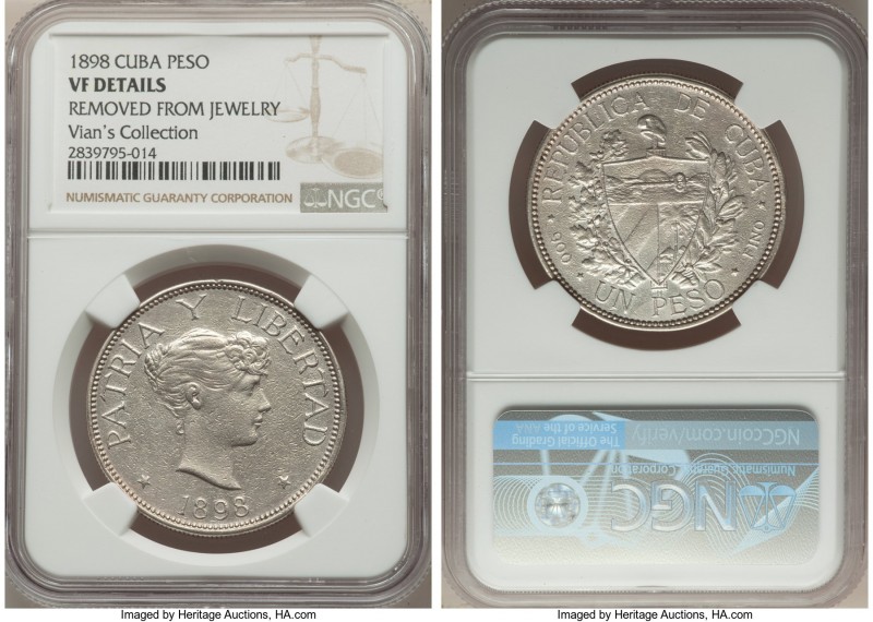 Republic Souvenir Peso 1898 VF Details (Removed From Jewelry) NGC, KM-XM15. Ex. ...