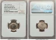 Republic Mint Error - Struck Off-Center "Visitor's Coinage" 5 Centavos 1981 MS64 NGC, KM411. Struck approximately 10% off-center. 

HID09801242017
...