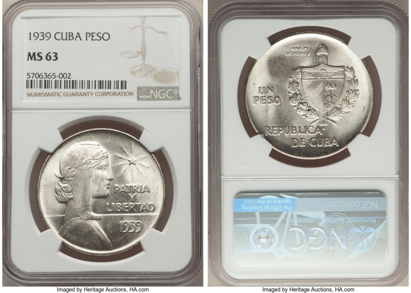 Republic "ABC" Peso 1939 MS63 NGC, Philadelphia mint, KM22.

HID09801242017
...