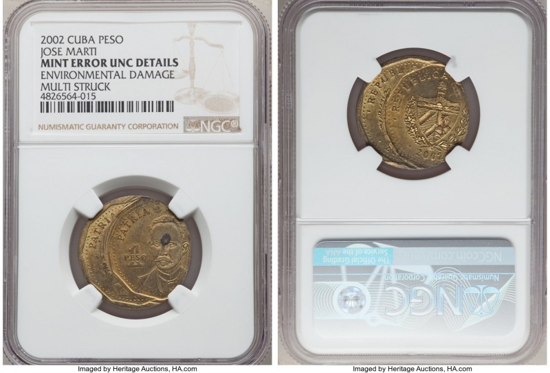 Republic Mint Error - Multi Struck "Jose Marti" Peso 2002 UNC Details (Environme...